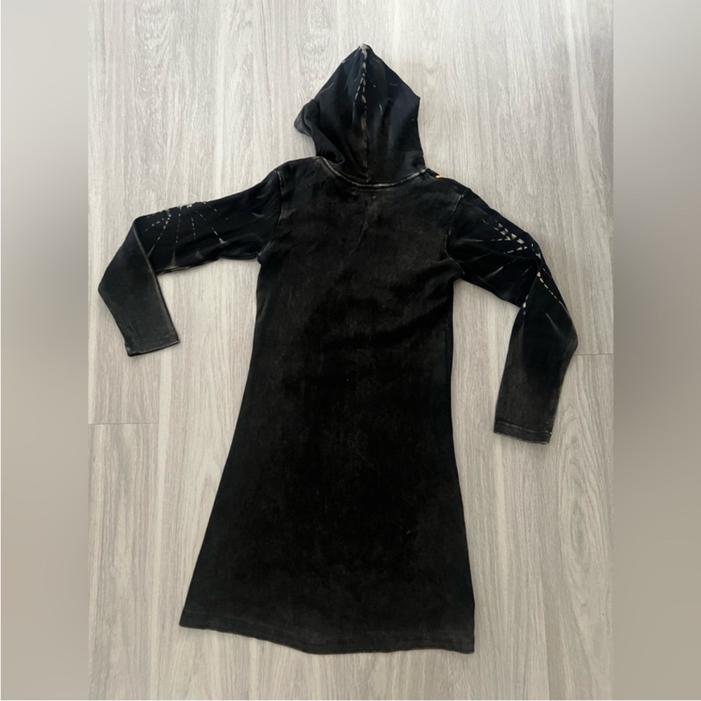Black Embroidered Boho Hoodie Jacket Size S Artistic Floral Zip Up - Picture 2 of 3